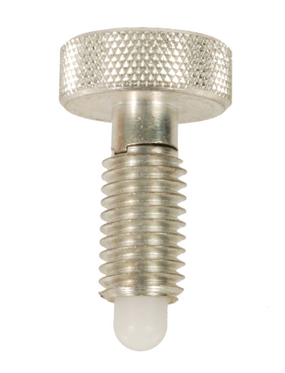 Metric Steel or Stainless Steel Knurled Head Plungers - Non-Locking with Radiused Delrin Nose