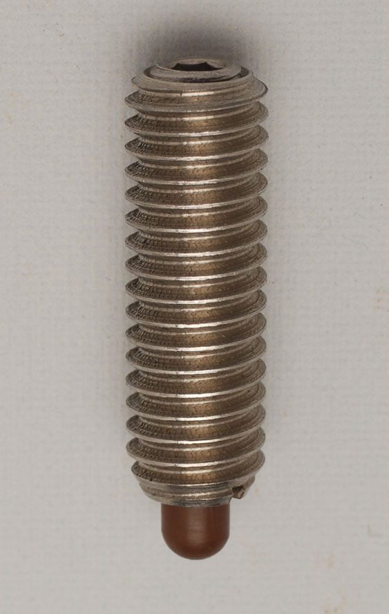 Metric Spring Plungers - Standard Lengths - Heavy Pressures - With Lock. Element - Brown Delrin Nose, End Force: 24.5 Initial x 44.5 Half x 64.5 Full